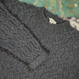 J Crew Oarsman Chunky Cable Knit Sweater 100% Wool Gray Fisherman Classic Large